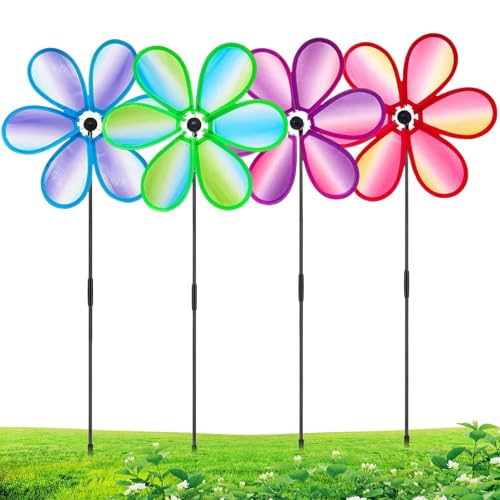 Eventerde Garten Windmühle - 4er Set Blütenförmige Garten Dekoration Mit Rotierenden Windrädern - Vogelabwehr, Kunstdeko für Terrasse Balkon & Außenbereich Eventerde Garten Windmühle - 4er Set Blütenförmige Garten Dekoration Mit Rotierenden Windrädern - Vogelabwehr, Kunstdeko für Terrasse Balkon & Außenbereich von Eventerde