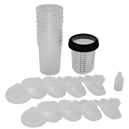 Eventerde Lackierbecher Mit Deckel - 400ml Spritzbecher Mit Haltering Und 5 Stopfen | Für Autolackierung Möbelreparatur Heimwerker Eventerde Lackierbecher Mit Deckel - 400ml Spritzbecher Mit Haltering Und 5 Stopfen | Für Autolackierung Möbelreparatur Heimwerker von Eventerde