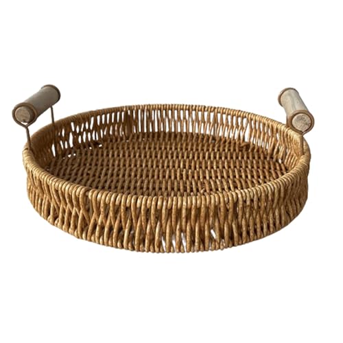 Eventerde Rundes Korbtablett,Rundtablett aus Rattan,Dekoratives gewebtes Tablett - Rattan-Serviertablett mit Griff, Servierkörbe aus Weidengeflecht zum Organisieren von Tisch-, Badezimmer- und von Eventerde
