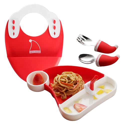Eventerde Silikon Baby Fütterungsset | Kinder Teller und Besteck Set - Weihnachten Kindergeschirr Set für Reisen Kita Zuhause Beschäftigte Betreuer Mädchen Neue Eltern Camping Familienfeiern Hotel von Eventerde