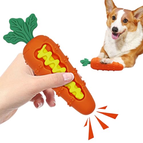 Eventerde Zahnreinigungsspielzeug für Hunde – interaktiver Leckerli-Spender aus Silikon mit Quietschen, Design in Karottenform, verlangsamt Mahlzeiten und Zahnen für Hunde von Größe Eventerde Zahnreinigungsspielzeug für Hunde – interaktiver Leckerli-Spender aus Silikon mit Quietschen, Design in Karottenform, verlangsamt Mahlzeiten und Zahnen für Hunde von Größe von Eventerde