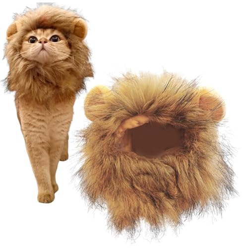 Eventerde Zubehör für Löwenmähne für Hunde | lustige Perücke für Katzen – realistischer Kopf verstellbar mit Ohren lustiges Outfit Cosplay für Kaninchen Tiere Halloween von Eventerde