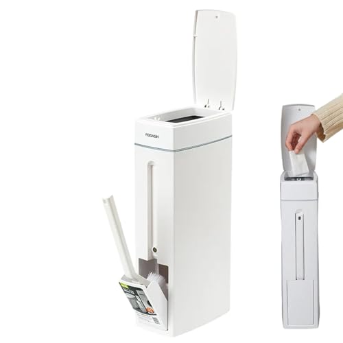Platzsparender Badezimmereimer mit WC-Bürste, 4,5 l, schmal, mit Deckel, 42 x 20,3 x 10,8 cm, kompakter Abfalleimer für kleine Räume, mit abnehmbarem Mülleimer und Zugring Platzsparender Badezimmereimer mit WC-Bürste, 4,5 l, schmal, mit Deckel, 42 x 20,3 x 10,8 cm, kompakter Abfalleimer für kleine Räume, mit abnehmbarem Mülleimer und Zugring von Eventerde