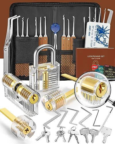 Eventronic 36+5 Stück Lockpicking Set, [2024 Neue Schwierigste Schlösser Hinzufügen] Dietrich Set mit 5 Transparente Schlösser für Lockpicking, Handbuch für Anfänger & Profisrleicht von Eventronic