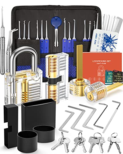 Eventronic 38+4 Stück Lockpicking Set, [2024 Schwierigkeit Upgrade & Geschenk Ideal] Dietrich Set mit 4 Transparente Schlösser und 4 Schwarze Verschlusshülsen, Handbuch für Anfänger & Profisrleicht von Eventronic