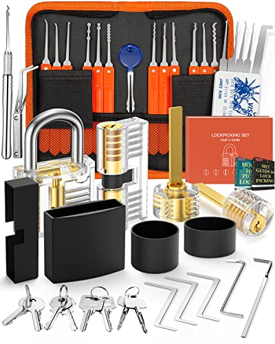 Eventronic 38+4 Teiliges Lockpicking Set, 38-Teiliges Dietrich Set mit 4 Transparentem Trainingsschlössern und Anleitung, für Schlosserei, Anfänger und Profisrleicht von Eventronic