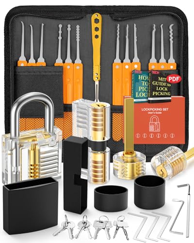 Eventronic Lockpicking Set, 36 Stück Dietrich Set mit 4 Transparentem Trainingsschlössern und Handbuch Das perfekte Lock Pick Set für Anfänger und Profis Schlosser, Orange von Eventronic