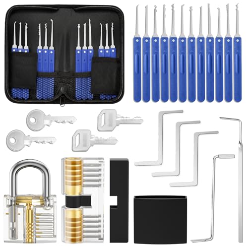 Eventronic- Lockpicking 17-Teiliges Dietrich Set mit 2 Transparentem Trainingsschlössern und Anleitung für Schlosserei, Anfänger und Profisrleicht, Schwarz von Eventronic