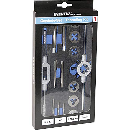 Eventus by Exact 70607 Gewindeschneidsatz 16teilig HSS metrisch M3, M4, M5, M6, M8, M10, M12 von Eventus