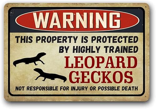 Eveokoki Leopard Geckos Retro-Schild, lustiges Metallschild, Warnschild, Haustiergeschenk, exotisches Haustier, kleines Haustier-Blechschild, 20,3 x 14,9 cm von Eveokoki