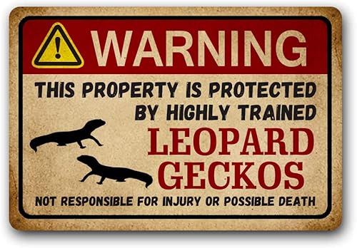 Eveokoki Lustiges Metallschild mit Leoparden-Geckos-Motiv, Warnschild, Haustiergeschenk, exotisches Haustier, kleines Haustier-Blechschild, 20,3 x 14,9 cm von Eveokoki