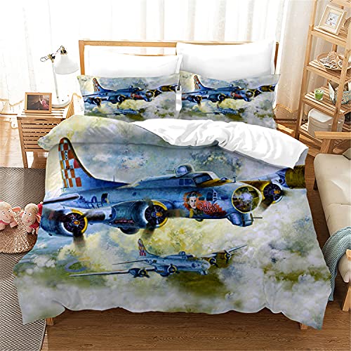 Eveone Retro-Flugzeug Bettbezüge Set Retro-Stil Bettwäsche 2/3/4Teilig Flug Himmel Wolken Bett Sets Kissenbezüge Bettbezüge Bettlaken KinderJungenMädchen Geschenke (9,140 x 210cm-2pcs) von Eveone