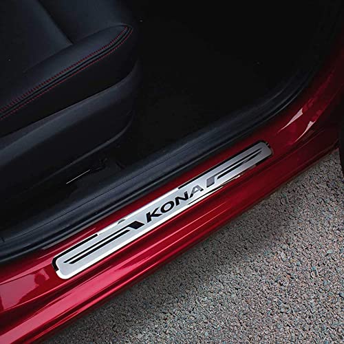 4 Stück Auto Edelstahl Einstiegsleisten TüRschweller für Hyu-ndai Kona 2018-2021,Kick Plates Schutz Aufkleber AntiKratz Abnutzungs Türschweller Protector von Ever TA