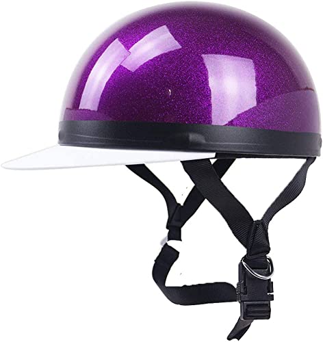 Ever TA Motorrad-Retro-Halbhelm Lila/Pink, Leichter Japanischer Baseballmützen-Stil Vintage-Helm Für Männer Und Frauen, Cruiser Chopper Moped Scooter ATV-Helm ECE/DOT-geprüft (56-60 cm) (Color : A) von Ever TA