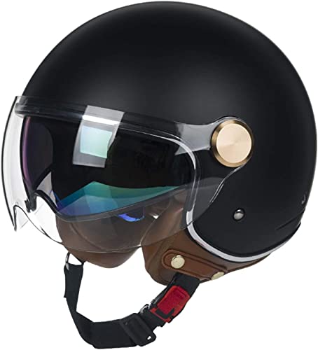 Ever TA Vintage 3/4 Jethelm, Motorrad-Straßenhalbhelm, Retro-Motorrad, Scooter, Chopper, Cruiser, Moped, Jethelm Mit Doppelvisier, DOT ECE-zugelassener Helm (M-XL) (Color : D, Size : L=(59-60cm)) von Ever TA
