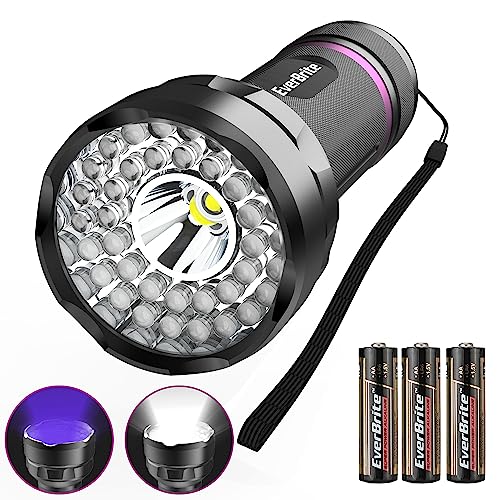 EverBrite 2 in 1 Schwarzlicht UV Taschenlampe mit 38 LEDs, 395nm Ultraviolettes Licht Lampe mit 300LM weiß Licht, Haustier Urin Detektor für Hunde und Katzen, Geldscheinprüfer inkl. 3 AA Batterien von EverBrite