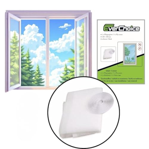 Fliegengitter Fenster – Insektenschutz ohne Bohren – Mückennetz & Moskitonetz mit selbstklebendem Klettband – zuschneidbar & waschbar – UV-beständig & wiederverwendbar (Weiß, 2 Stück 150x180 cm) von EverChoice