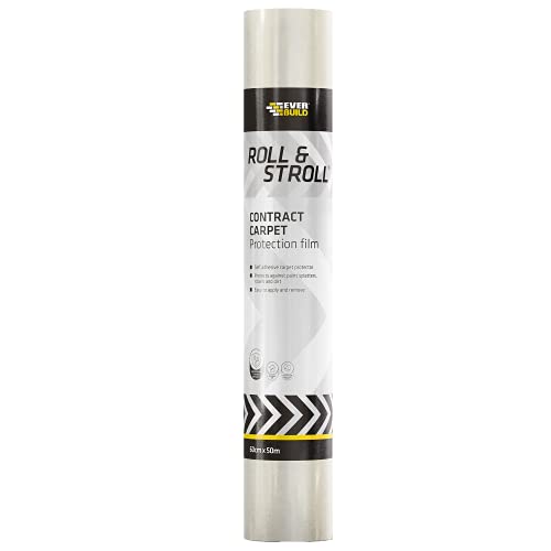 Everbuild EVBROLL50 Roll and Stroll Teppichschutz, selbstklebender Teppichschutz, transparent, 600 mm x 50 m von Everbuild