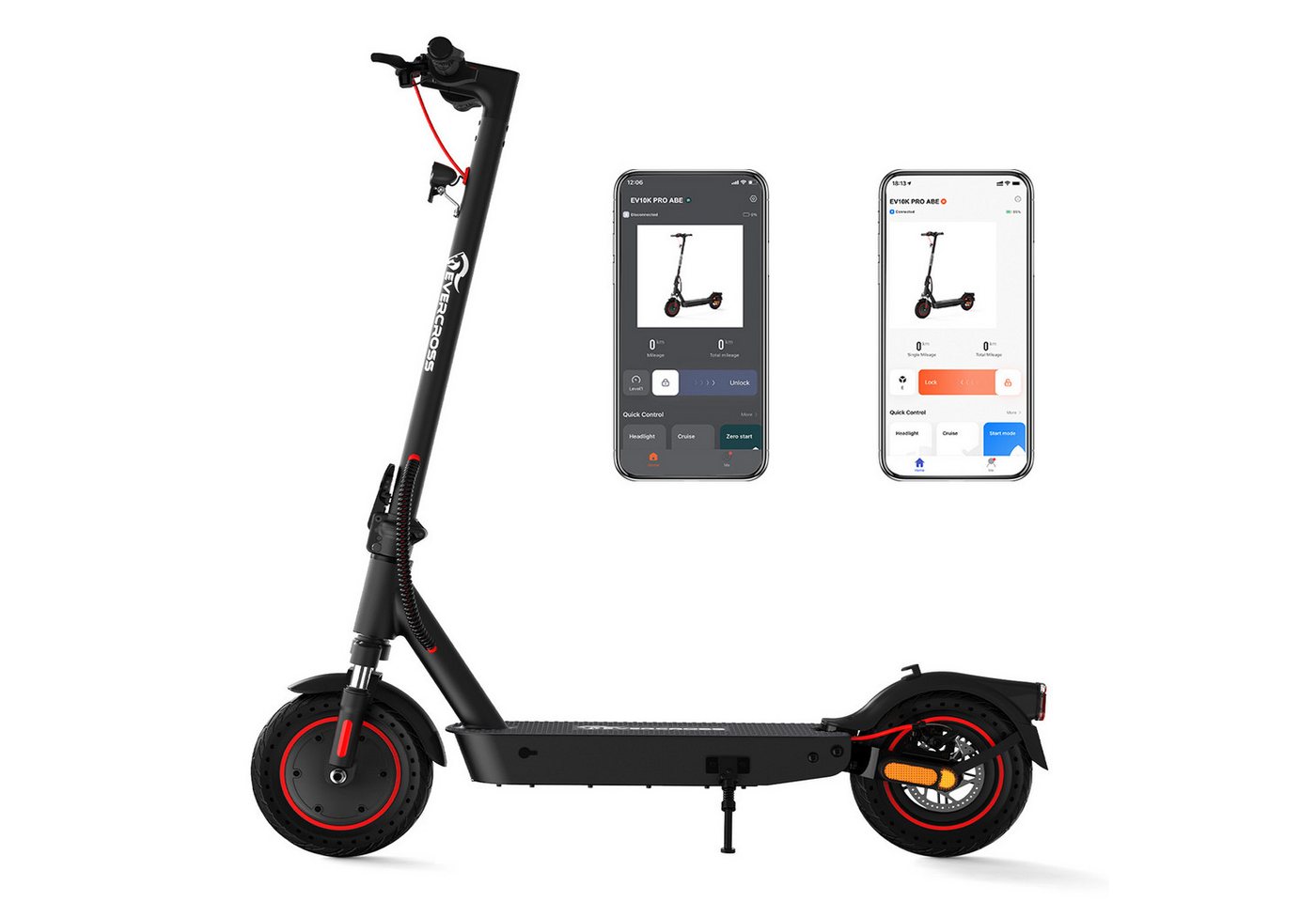 EVERCROSS TECH E-Scooter EV10KP mit Straßenzulassung (ABE), 10'' klappbarer Elektroroller, mit APP, 10,4AH Akku, MAX 20KM/H, duales Bremssystem von EVERCROSS TECH