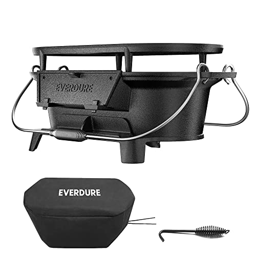 Everdure Gusseisen-Grill & Abdeckung - Outdoor, tragbarer Holzkohlegrill und Tischplatte Gusseisenpfanne - 100% Gusseisen, emailliert, langlebig, kleiner Holzkohlegrill, Campingkocher, Hibachi-Grill von Everdure