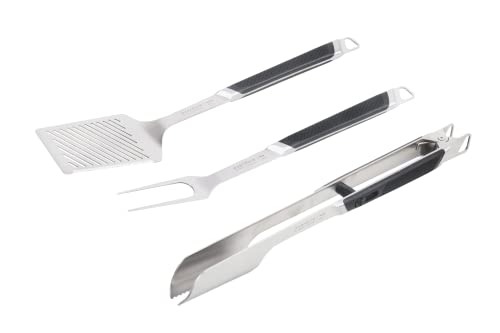 everdure by Heston blumenthal Premium Grillbesteck I 3-teiliges Besteckset bestehend aus Grillzange + Grillwender + Grillgabel I Grillzubehör aus gebürstetem Edelstahl mit Softgriff & Aufhänger von Everdure