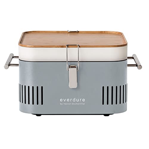 everdure by heston blumenthal Holzkohlegrill CUBE I mobiler Outdoor-Gril in Kakil I tragbarer Gourmet-Grill mit porzellanemaillierter Grillwanne I Camping-Grill mit Stauraum & Schneidebrett von Everdure