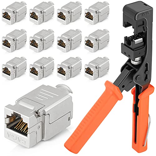 EMS easySHIELD (CAT6A Kit) – Geschwindigkeitsabschlusswerkzeug mit 12 schlanken Profilen, 90 Grad RJ45 geschirmte Keystone-Buchsen – F/STP Punch Down Crimper Set – getestet für CAT5e, CAT6A, CAT7 von Everest Media Solutions