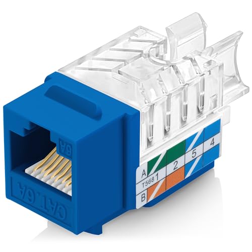 Everest 45° abgewinkelte RJ45 Cat6A Keystone Buchsen 100er Pack in Blau von Everest Media Solutions