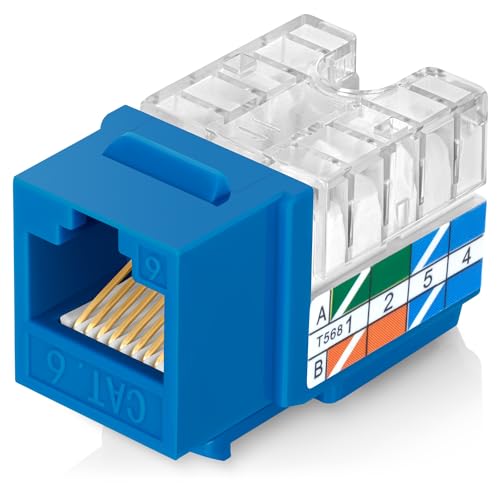 Everest 90° abgewinkelte RJ45 Cat6 Keystone Buchsen 100 Stück in Blau von Everest Media Solutions