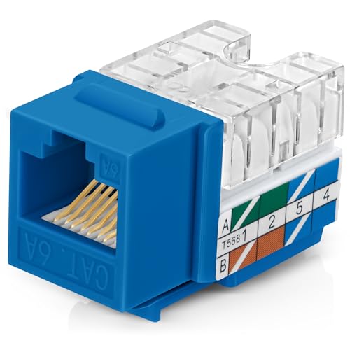 Everest 90° abgewinkelte RJ45 Cat6A Keystone Buchsen 100 Stück in Blau von Everest Media Solutions