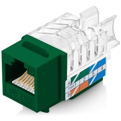 Everest B0BL3GS7ZY 45 ° abgewinkelte RJ45-Kat6A-Keystone-Buchsen, 10 Stück, schmales Profil, RJ45-Buchse, Cat-6A-Keystone-Buchse, kompatibel mit 45 ° abgewinkeltem Geschwindigkeitsabschluss-Werkzeug, von Everest Media Solutions