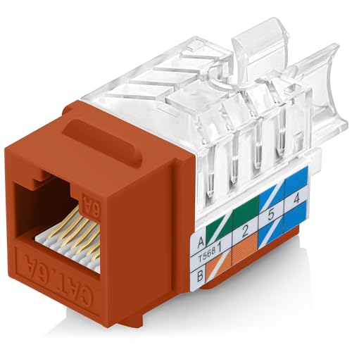 Everest B0BL3GS7ZY 45 ° abgewinkelte RJ45-Kat6A-Keystone-Buchsen, 10 Stück, schlankes Profil, RJ45-Buchse, Cat-6A-Keystone-Buchse, kompatibel mit 45 ° abgewinkeltem Geschwindigkeitsabschluss-Werkzeug, von Everest Media Solutions