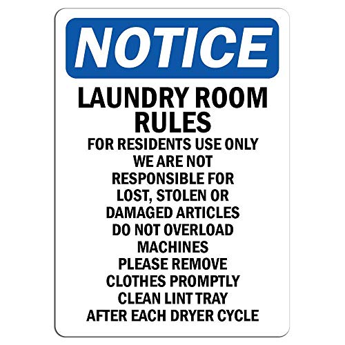 Everett Goodman Metallschild mit Aufschrift "Notice Laundry Room Rules for Residents Use Only Warning Hazard", 20,3 x 30,5 cm, Metallschild mit Gefahrenbereich von Everett Goodman