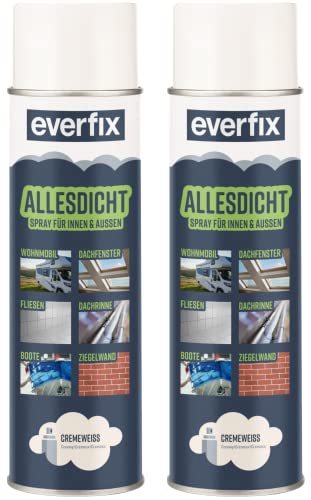 EVERFIX Allesdicht Spray (2 x 500 ml, creme weiss) Dichtspray wasserdicht, Flüssigkunststoff, flüssiger Kunststoff zur Abdichtung von Everfix