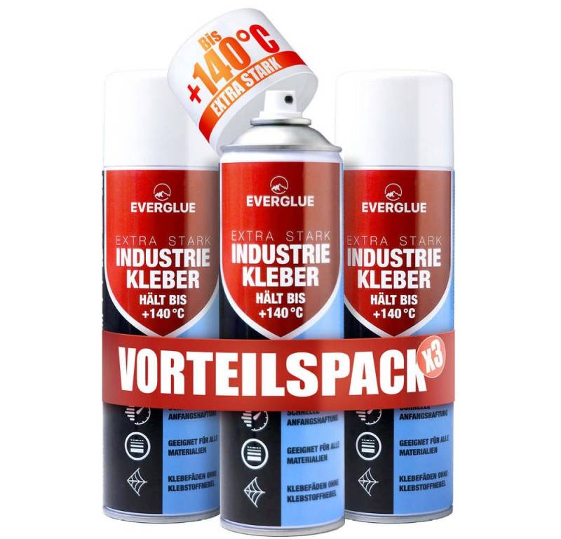 Everglue Sprühkleber 3x Everglue Industriekleber Extra Stark 140 Hochtemperatur 500ml von Everglue