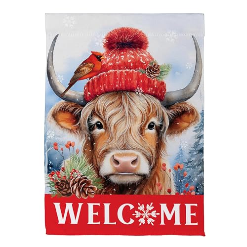 Evergreen Flag Hochlandkuh Gartenflagge, 30,5 x 45,7 cm, doppelseitig für draußen, Weihnachtsflagge aus Wildleder, Urlaubsdekoration für Haus, Höfe und Gärten von Evergreen Flag