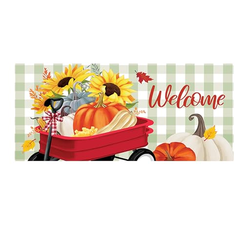 Evergreen Sassafras Herbst-Fußmatte, austauschbare Fußmatte, Eingangstürmatte, für den Außenbereich, Eingangsbereich, 55,9 x 25,4 cm, Herbst-Sassafras-Fußmatten-Einsätze (gefüllter Kürbis) von Evergreen Flag