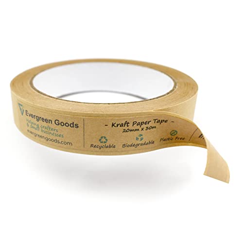 Evergreen Goods™ braunes Kraftpapier-Packband, 20 mm x 30 m, recycelbar, biologisch abbaubar, umweltfreundlich, stark selbstklebend zum Verpacken von Paketen, Schachteln und Paketen (1 Rolle) von Evergreen Goods Ltd