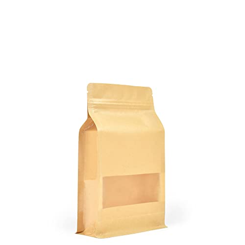 Evergreen Goods 50 Stück selbststehende braune Kraftpapierbeutel mit Fenster, wiederverwendbarer Zip-Lock/Hitzeversiegelung, für Tee, Kaffeebohnen, Nüsse, Samen (120 x 220 mm) von Evergreen Goods Ltd