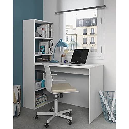 Dmora - Schreibtisch Denton, Wendeschreibtisch mit Bücherregal mit 5 Böden, Studier- oder Bürotisch für PC-Buchhalter, cm 120x53h144, Weiß von Evergreen-House