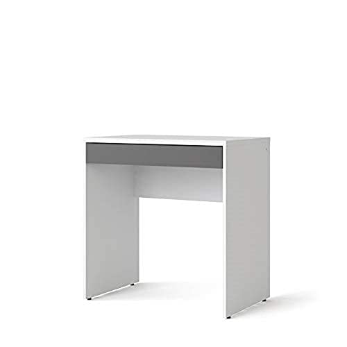 Dmora Linearer Schreibtisch mit einer Schublade, weiß und anthrazit, Maße 74 x 76 x 48 cm von Dmora
