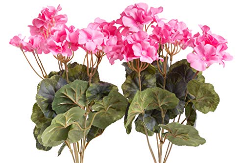 Evergreens künstlicher Geranienbusch mit 7 Stielen und 3 kleinen und 4 größeren Blütenköpfen (2 Stück) (pink) von Evergreens