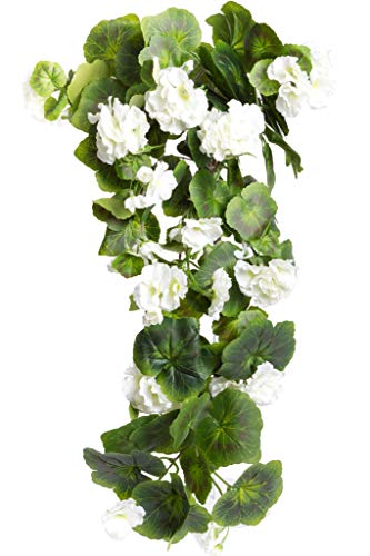 Evergreens künstlicher Geranienhängebusch mit 9 Stielen (Creme-weiß) von Evergreens
