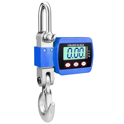Everkeen Kranwaage 500KG Digitale Hängewaage Elektronische Wildwaage Industrie Hängende Waage Tragbare LCD Zugwaage mit Haken, Blau von Everkeen