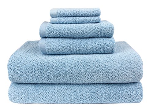 Everplush Bath Towel Sheet 6 pc Diamant-Jacquard-Badetücher, 6-teiliges Set, Baumwollmischung Polyester Polyamid, aquamarin von Everplush