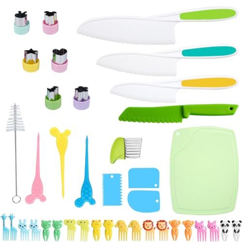 Everpwr 40 Stück kindermesser Set, Kinder Messer Ab 2 Jahre, Kinder Schneidemesser Inklusive Messer Schneidebrett Schäler, zum Schneiden und Kochen von Obst Oder Gemüse für Kleinkinder von Everpwr