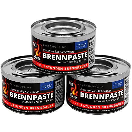 3x Eversmoke Sicherheits Premium Bio Brennpaste Brenngel Chafing Dish Speisenwärmer (3 Dosen je 200g) von EVERSMOKE
