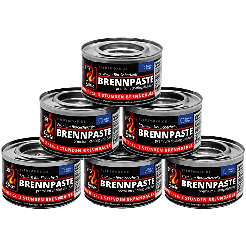 6x Eversmoke Sicherheits Premium Bio Brennpaste Brenngel Chafing Dish Speisenwärmer (6 Dosen je 200g) von EVERSMOKE