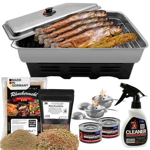 Eversmoke Deluxe Edelstahl Tischräucherofen XL Set mit Brennpaste | Räucherofen mit Räuchermehl, Räuchergewürz, Brenner - rostfrei Eversmoke Deluxe Edelstahl Tischräucherofen XL Set mit Brennpaste | Räucherofen mit Räuchermehl, Räuchergewürz, Brenner - rostfrei von EVERSMOKE