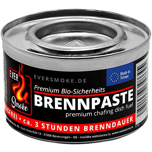 Eversmoke Sicherheits Premium Bio Brennpaste Brenngel Chafing Dish Speisenwärmer (1 Dose je 200g) von EVERSMOKE
